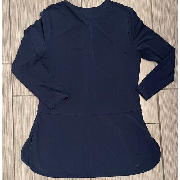 Lauren Ralph Lauren Keyhole Jersey Top Navy Size Medium Peplum Vented Hem - Picture 4 of 4